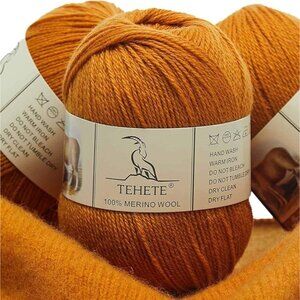 TEHETE 100% Merino Wool Fine Yarn 50g in Ginger Yellow